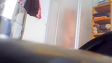 Horny Son Spy Cams Busty Mom's Wet Shower Pussy Peek & Jerks Cock to Her Fat Lips