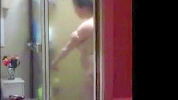 Trickster Son Spy Cams Mom's Juicy Shower Cunt & Strokes Dick Watchin' Her Curves