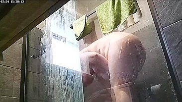 Horny Son's Secret Cam Peeps Mom Sudsin' Giant Tits, Jerks To Her Wet Cunt!