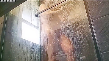 Naughty Son Secret Cams Mom's Soapy Melons Bounce, Jerking Hard To Her Pink Snatch