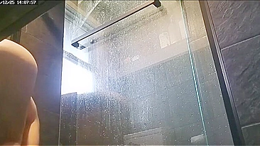 Naughty Son Secret Cams Mom's Soapy Melons Bounce, Jerking Hard To Her Pink Snatch