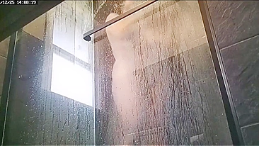 Naughty Son Secret Cams Mom's Soapy Melons Bounce, Jerking Hard To Her Pink Snatch