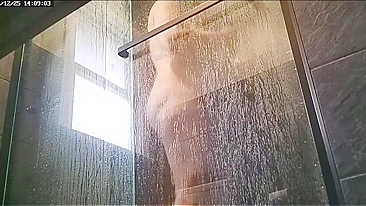 Naughty Son Secret Cams Mom's Soapy Melons Bounce, Jerking Hard To Her Pink Snatch