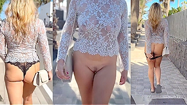 My mad hubby persuaded me to take off my pants in the middle of the city! Everyone can see my pussy!